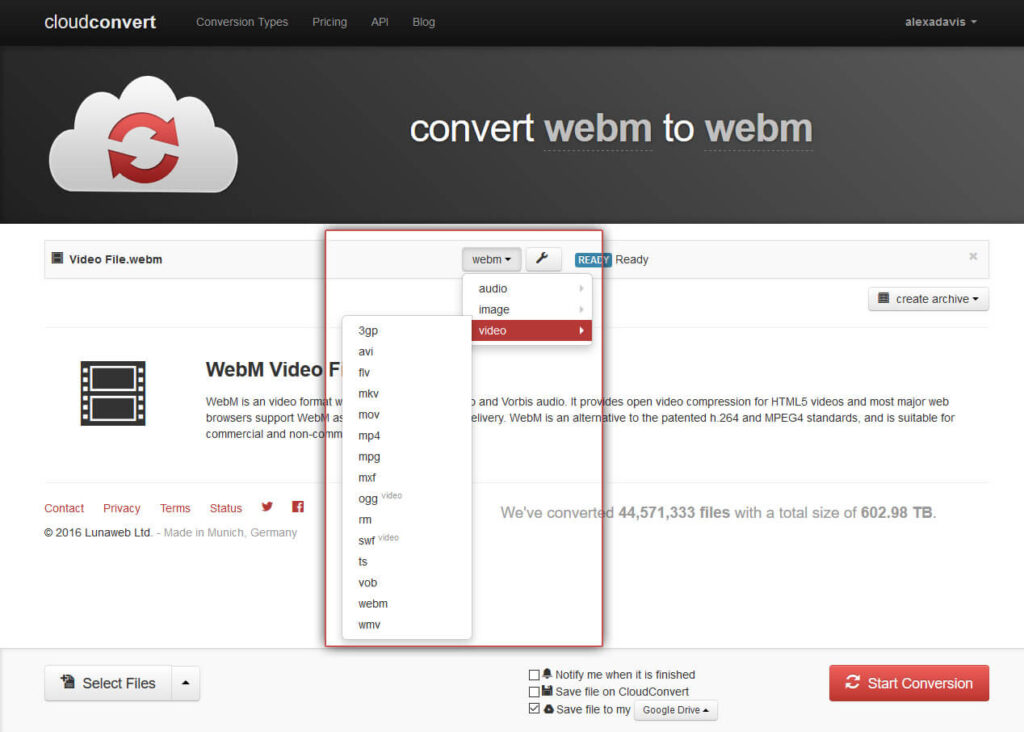 Step 5: Choose a video format for the file to be converted to.