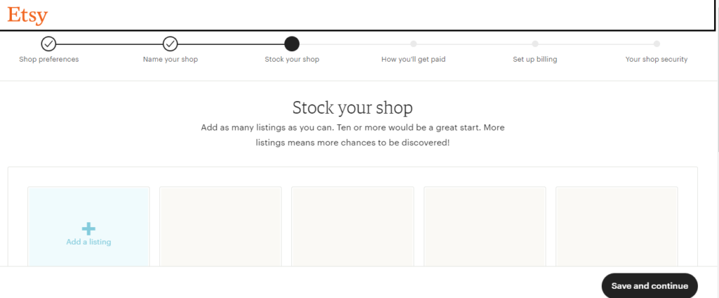 List your selling shop on Etsy